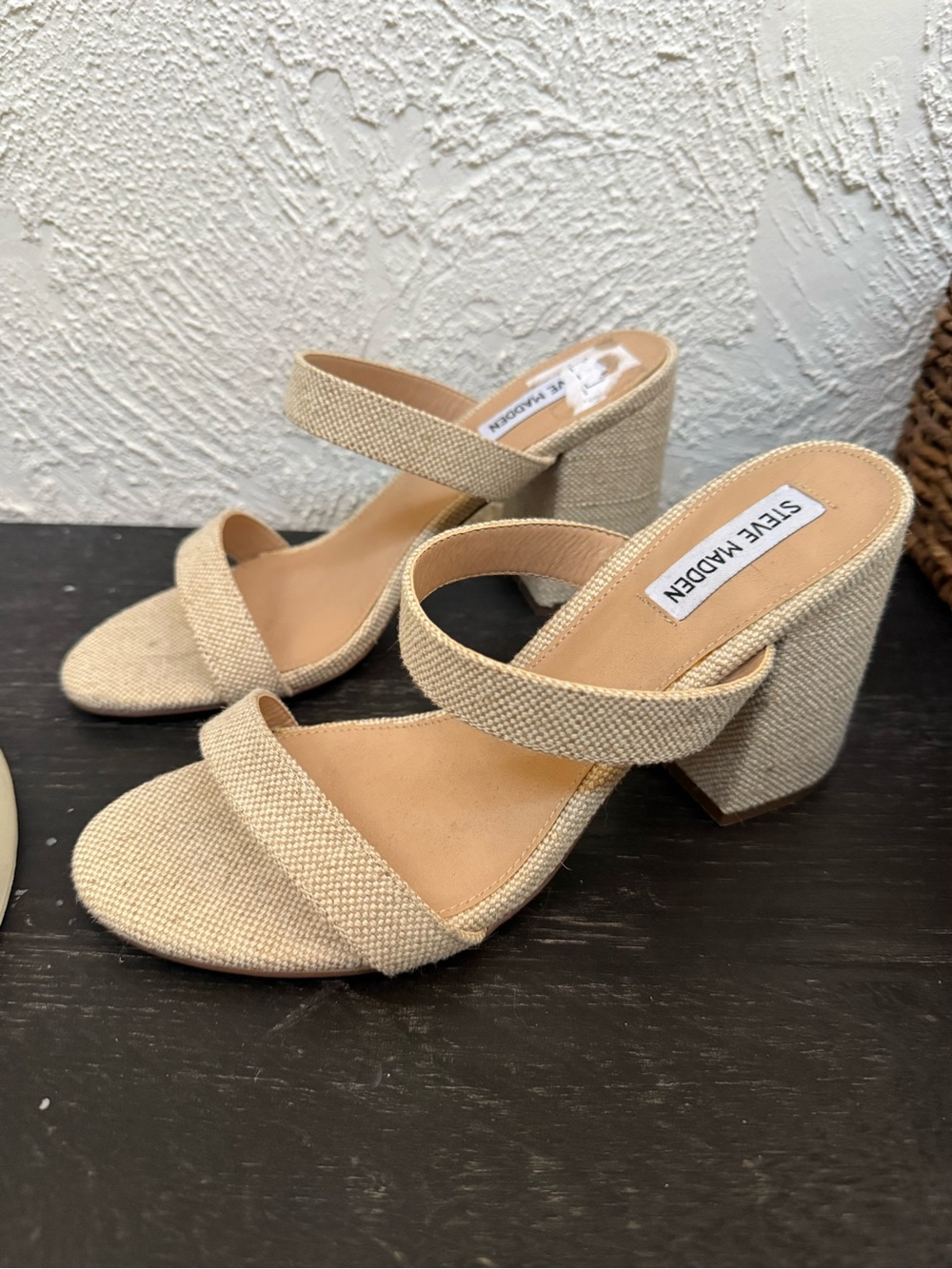 Steve Madden Beige Textured Block Heel Sandals